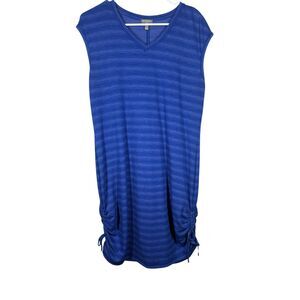 T by Talbots Womens Blue Striped Shift Dress Sz Mp UPF Sun Protection Athleisure